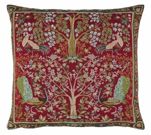 Hines of of Oxford William Morris Birds & Trees Red Tapestry Cushion 18" - Picture 1 of 5