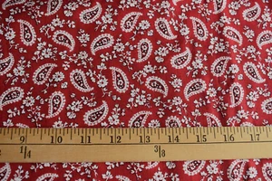 PAISLEY PRINT ON RED 100% COTTON FABRIC 22X54 INCHES REMNANT - Picture 1 of 2