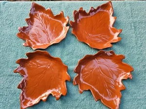 Melamine Fall 09 Dish Brown Leaf Tray Salad Desert Plates Set Of 4 - Picture 1 of 4