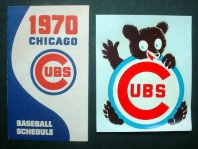 1970 CHICAGO CUBS BASEBALL SCHEDULE + 1950s VINTAGE WINDOW DECAL - Image 1 of 4