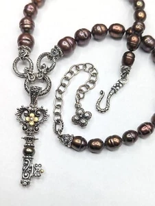 Barbara Bixby Sterling 18k Chocolate Pearl Heart Key Enhancer Pendant Necklace  - Picture 1 of 14