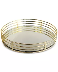Accents by Jay 263256 Gold Metal and Glass Round Serving Tray - Picture 1 of 2