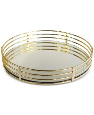 Accents by Jay 263256 Gold Metal and Glass Round Serving Tray - Image 1 of 2