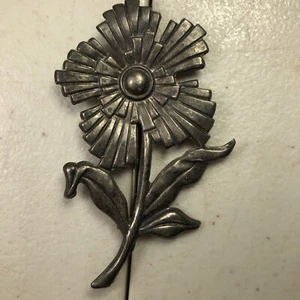 Vintage Antique Flower Brooch 2 3/4" High Marked Sterling SB 7.3 Grams - Picture 1 of 6