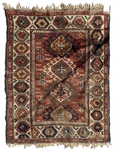Alfombra antiguo Caucásico Kazak hecho a mano 103cm x 134cm 1880s - 1B934 - Picture 1 of 10