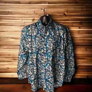 Attitude Dress Shirt Men’s SZ XL Blue Paisley Button Down Long Sleeves Western - Picture 1 of 11