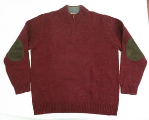 Sz XL LL BEAN Men's Shetland Wool Sweater Quarter Zip Deep Wine Donegal X-Large - Picture 1 of 11