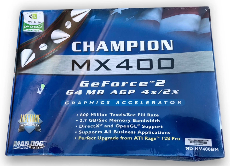 NEW SEALED NVIDIA GeForce2 MX400 AVG 64MB DDR SDRAM Graphics Card Mad Dog - Image 1 of 3