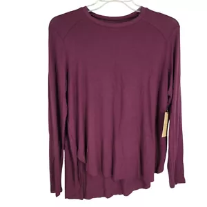 NWT Halogen Burgundy Long Sleeve Top Blouse XL High low Minimalist capsule soft - Picture 1 of 5