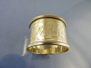 BRIGHT CUT FLOWER BEAD RIM STERLING NAPKIN RING BY SL&S LTD BIRMINGHAM 1909 "HSA - Picture 1 of 5