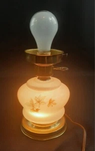 Vintage Hurricane Parlor 3 Way Lamp Base Colred Leaves Transfer - Picture 1 of 10