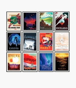 Carteles futuristas de viajes espaciales de la NASA estilo retro moderno estampados de imágenes de arte mural - Imagen 1 de 18