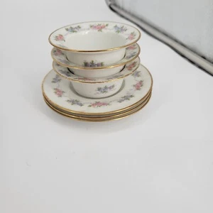 J.P. Limoges Ramekins con Platillos 3 Juegos Rosa Azul Floral Borde Dorado Antiguo - Imagen 1 de 5