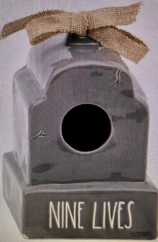 RAE DUNN 9 Nine Lives Tombstone Birdhouse Cover