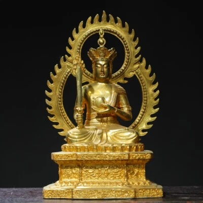 8,66" Antiguo Budismo Ofrenda Cobre Dorado Bodhisattva Akashagarbha Escultura Foto 1 de 4