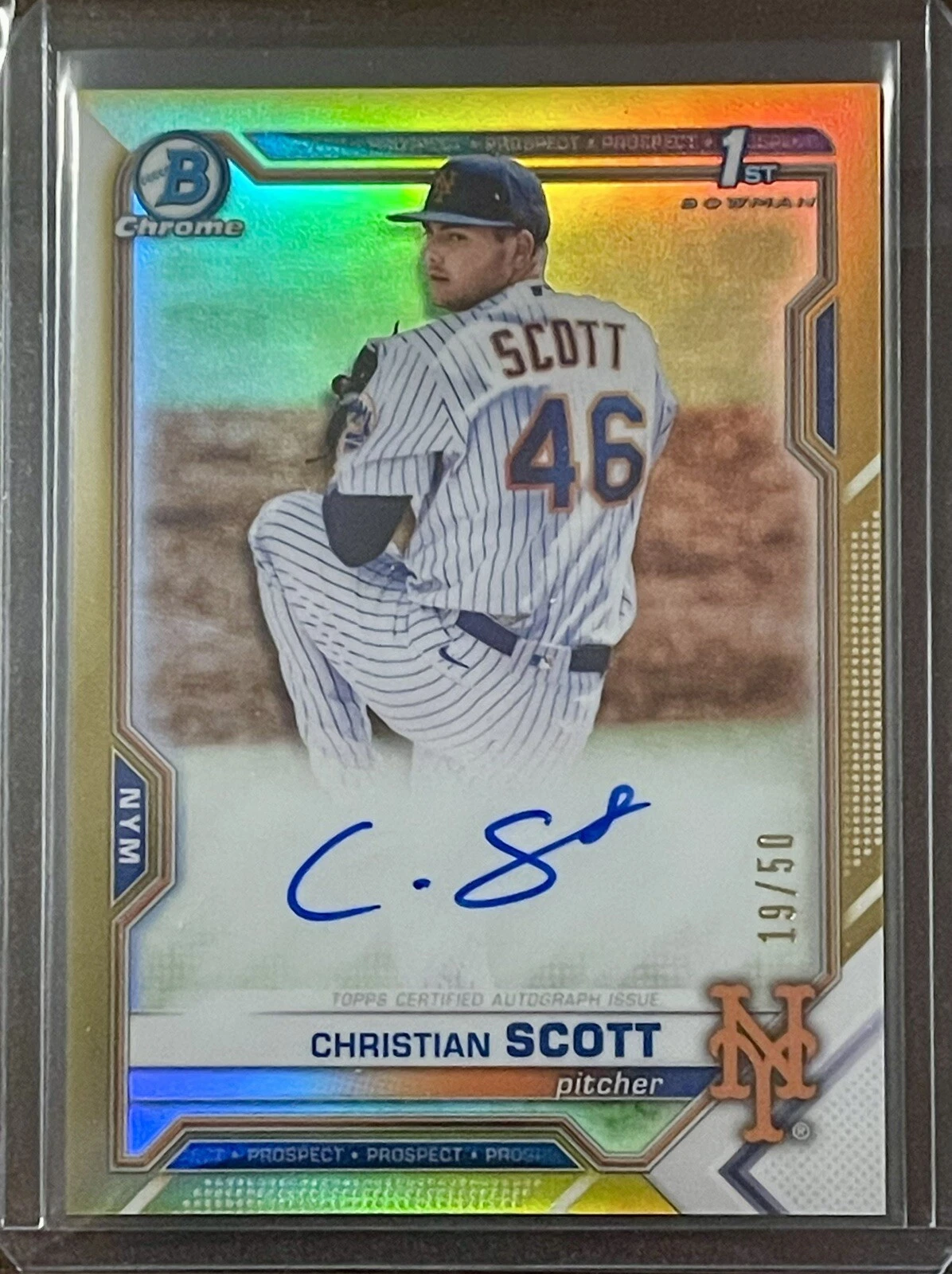 2021 Bowman Draft CHRISTIAN SCOTT Chrome 1st TRUE GOLD Refractor AUTO /50 Mets!!