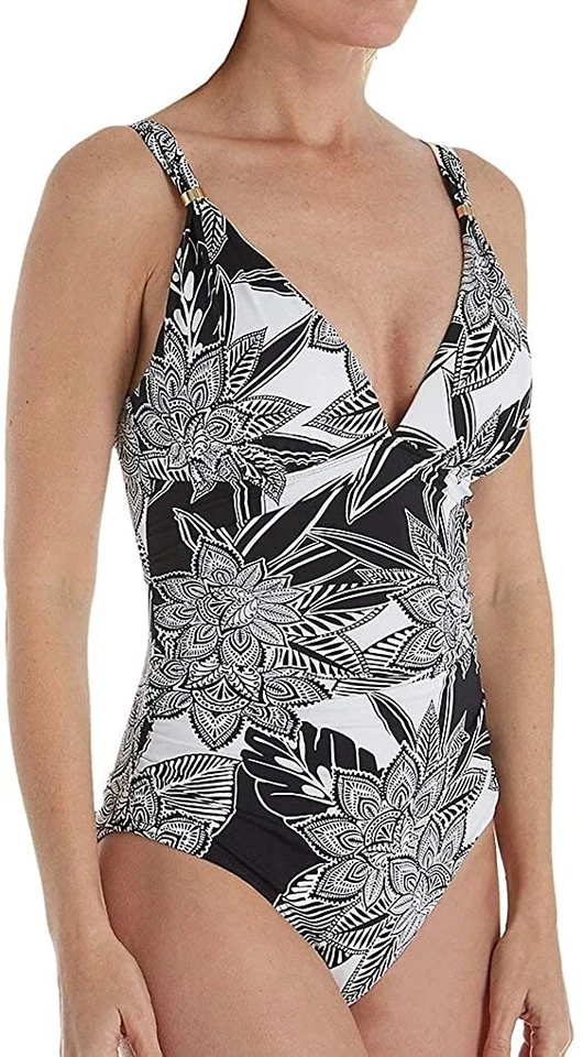 Ralph Lauren Slimming Fit Black & White Floral One-piece Swimsuit Size 4 RT