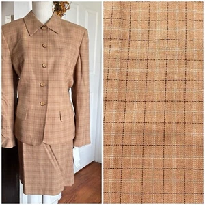 Jones New York Skirt Suit Sz 16 Coffee Brown Plaid Wool NWT Career Professional - Picture 1 of 23