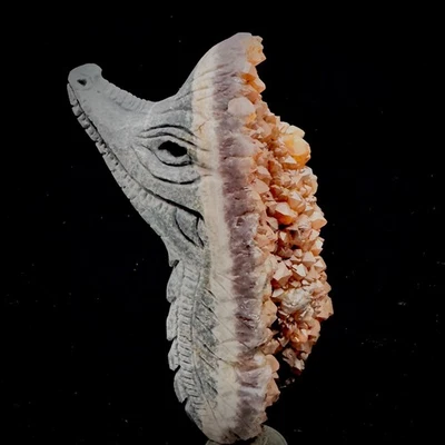 Hand Carved Red Crystal Cluster Dragon Sculpture | Energy Charger | Unique - Image 1 of 4