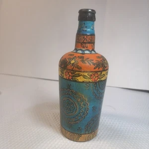 Handbemalte Blumenflasche 25 Unzen Hergestellt in Indien Dekoratives Sammlerstück Kunstglas - Bild 1 von 9