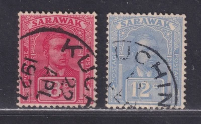 Sarawak Scott 60 64 usado 1922 8c y 12c edición Charles V Brooke SCV $63,50 Foto 1 de 2