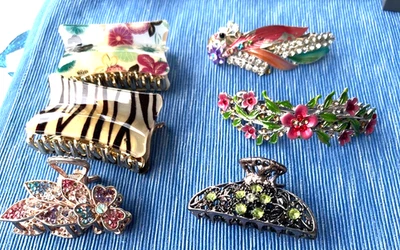 Hair Barrettes for Women Lot vintage metal made in Paris Rhinestones-Lot of 6 - Image 1 of 4
