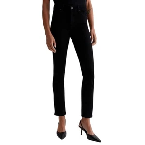 Ag Jeans Mari Extended VELVET HIGH-RISE SLIM STRAIGHT SUPER BLACK - Picture 1 of 7