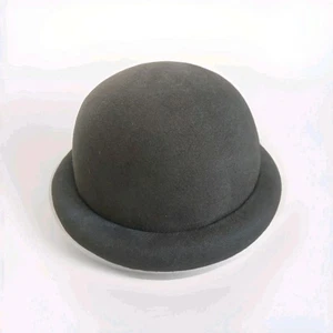 Vintage 60er Jahre Stil olivgrün Wolle Cloche Bowler Fedora Hut gerollte Krempe 22" - Bild 1 von 5