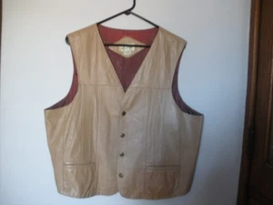vintage leder western weste xl beige gr 48 zwei taschen nähte - Bild 1 von 10
