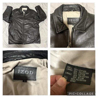 Chaqueta de cuero IZOD para hombre forrada en L negra con cuello cremallera completa bombardero vuelo Foto 1 de 4