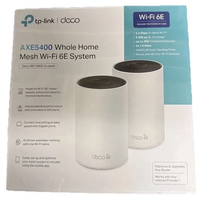 NEW TP-Link Deco WE10800 (2-PACK) Wi-Fi 6E AXE5400 Whole Home Mesh Routers NIB - Image 1 of 4