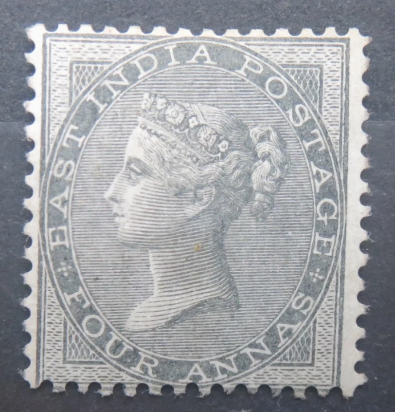 Sello INDIA QV 1854 Four Annas 4a gris negro SG46 como nuevo CV 900 £ Foto 1 de 2