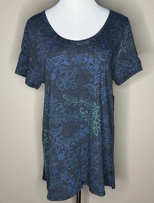 NEW LuLaRoe Classic T womens short sleeve top t-shirt blue/green floral size XL. - Image 1 of 4