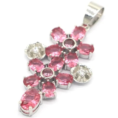 Fantástico colgante de plata de compromiso con circonita cúbica blanca turmalina rosa para damas Foto 1 de 2