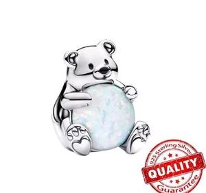 Moonstone Polar Bear Charm. S925 Sterling Silver + FREE BRACELET. UK - Picture 1 of 5