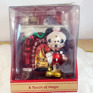 Disney Mickey Mouse Fireplace Glitter Fur Glass Ornament Boxed 4.5” - Picture 1 of 13