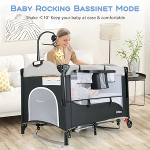 6-in-1 Baby Bed Travel Bedside Sleeper with Carry Bag-Grey - Picture 1 of 9