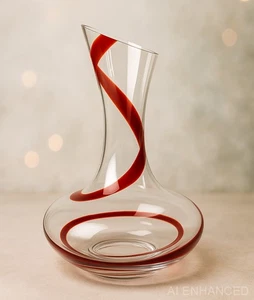Red Swirline Glass Decanter Peppermint Art Glass Pier 1 Slanted Rim Barware - Picture 1 of 11