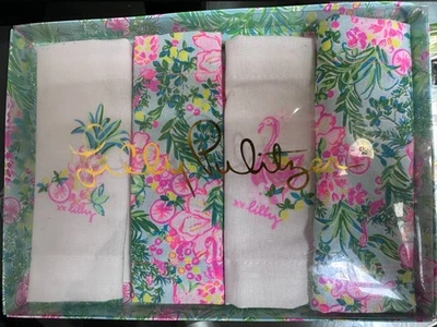 Lilly Pulitzer Printed Cocktail Napkins (4) green pink flamingo nib - Изображение 1 из 4