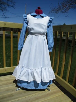 Girls' Pioneer 1800's sz 8 Light Blue cotton calico Historic dress w/pinafore - Image 1 of 4