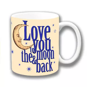 Love You To The Moon And Back Cream Blue Ceramic Tea Coffee Mug Unique Gift - Picture 1 of 1