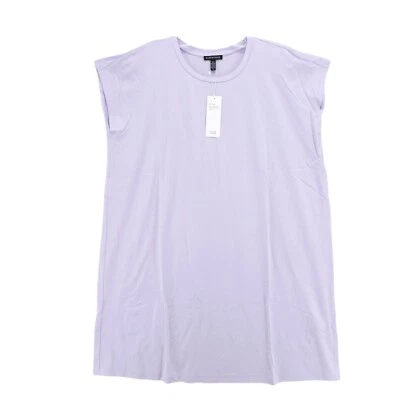 全新带标签 EILEEN FISHER 圆领方格连衣裙 WISTERIA 精美球衣弹力大号 — 第 1/4 张图片