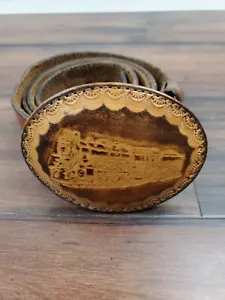 Locomotora de tren de cuero Tooled de colección 47"" hebilla de cinturón y cinturón - Imagen 1 de 2