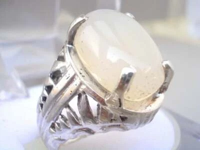 Anillo de ágata blanca piedras preciosas naturales anillos de hombre Aqeeq plata de ley 925  Foto 1 de 4