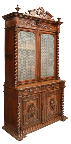 Antique Sideboard, French Henri II Style, Carved Oak, Hunt Cabinet, 1800's!! Cover