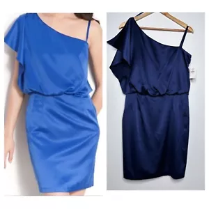 Jessica Simpson NWT Navy One Shoulder Flutter Sleeve Cocktail Dress Size 8 - Picture 1 of 9