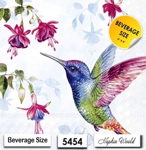 (5454) DOS servilletas artesanales artísticas decoupage bebida de papel/cóctel - colibrí - Imagen 1 de 3