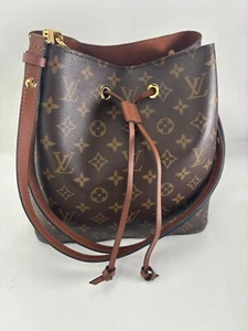 Auth Louis Vuitton Neo Noe Monogram Canvas Brown Leather Drawstring Shoulder Bag - Picture 1 of 8