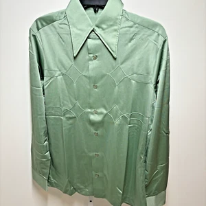 Camisa de vestir de nailon Arnel de colección años 70 para hombre mangas largas con botones verde talla M - Imagen 1 de 7