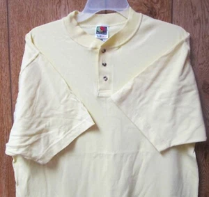 Men Fruit of The Loom T-Shirt Henley 3 Button 40 Pc Medium Yellow 100 % Cotton - Picture 1 of 2